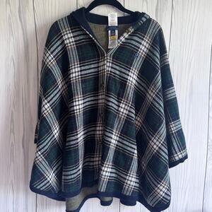 Rare Polo Ralph Lauren Women’s Plaid Button Up Poncho Shawl Large/XL Hooded